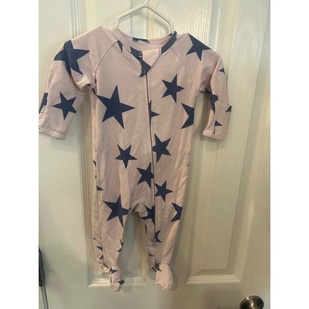 Sweet Bamboo Footed Sleeper Pink Navy Blue Star Print Bamboo Viscose Pajamas